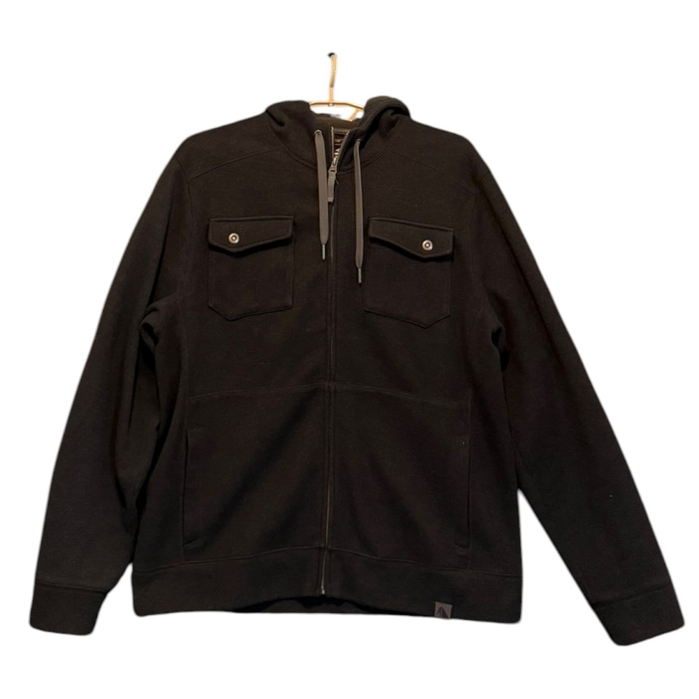 LL Bean Mens Large Black Full Zip Hoodie Utility Jacket Cargo Chest Pockets L